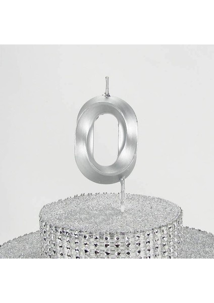 Vitrini 0 Sıfır Rakamlı Gümüş Gri Mum 6.5 cm