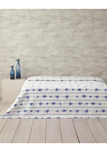 Metrashop Home Flower Line Çift Kişilik Pike Mavi