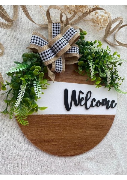 Kapı Süsü - Dış Kapı Süsü Welcome -Kareli Kapı Önü Aksesuarı Syh. Beyaz 30 x 30