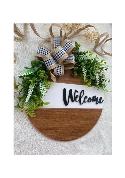 Kapı Süsü - Dış Kapı Süsü Welcome -Kareli Kapı Önü Aksesuarı Syh. Beyaz 30 x 30