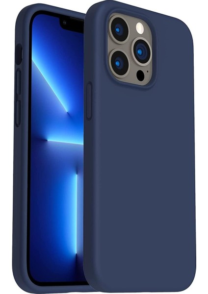 iPhone 13 Pro Max Kılıf 6.7 ile Uyumlu, Ince Sıvı Silikon 3 Katmanlı Tam Kaplamalı Yumuşak Jel Kauçuk Kılıf Kapak, (Lacivert, 6.7 Inç)