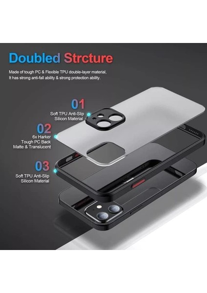 Apple iPhone 11 6.1 Kenarları Renkli Kamera Korumalı Transparan Kılıf (Siyah)