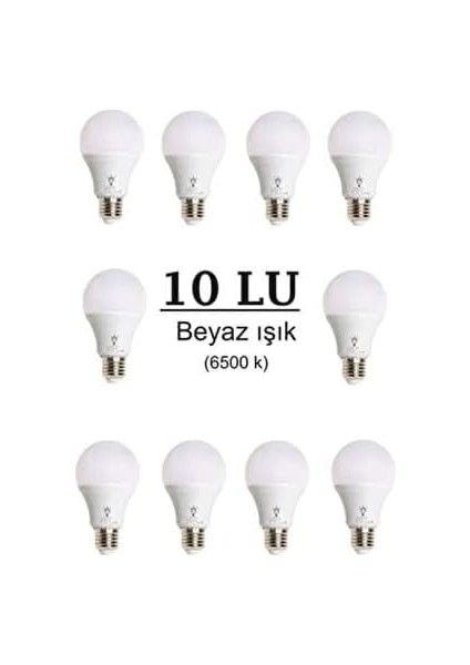 Metrashop LED Ampul 9 Watt 10'lu Paket Beyaz Işık 6500 K E27 Standart Duy