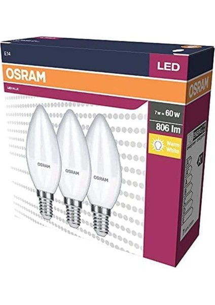 LED Value CLB60 7W/827 Fr E14 3'lü Lamba Sarı Işık