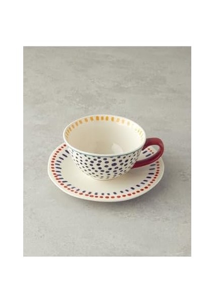 Metrashop Home Arzu Sabancı Blend Stoneware 4 Parça 2 Kişilik Çay Fincanı Takımı 220 ml Mavi-Terracotta