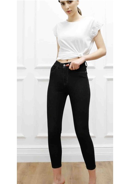 Kadın Likralı Yüksek Bel Dar Paça Jeans modelleri