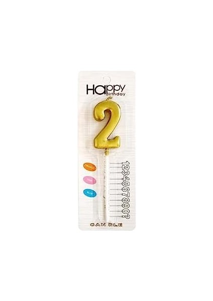 2 Yaş Gold Rakam Mum Altın Renk Doğum Günü Pasta Mumu 12 cm BMCNM1114