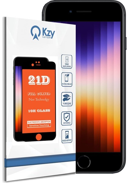 Iletişim iPhone Se 3 2022 ile Uyumlu Tam Kaplayan 21D Temperli Ekran Koruyucu Cam