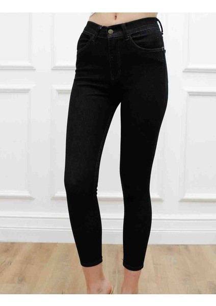 Kadın Likralı Yüksek Bel Dar Paça Jeans