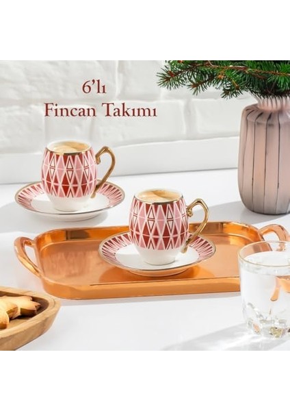 Metrashop Mariposa Altın Yaldızlı 6 Kişilik Fincan Seti 12 Parça Türk Kahvesi Takımı Kahve Fincanı