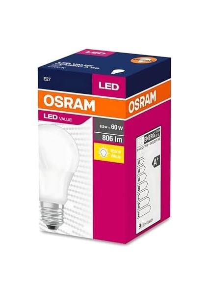 Osram LED Value CLA60 8.5W 827 2700K Sarı E27 LED Ampul