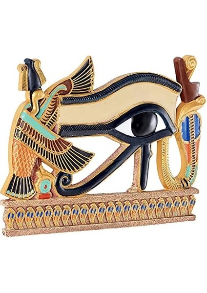 Toscano Mısır Dekoratif Horus Gözü Duvar Figürü Plaket, Poliresin, Tam Renkli, 30 cm