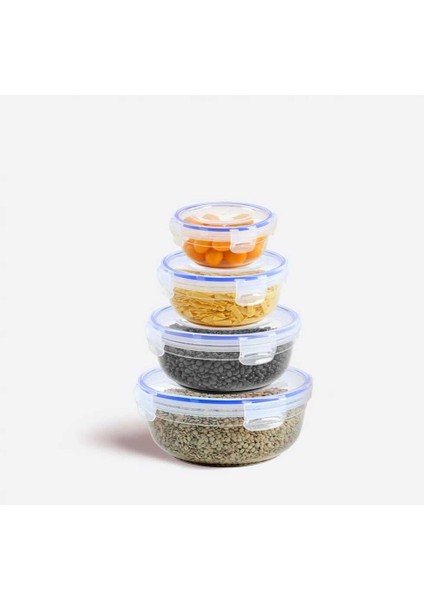 Plastik 4'lü Contalı Yuvarlak Saklama SET(400,800,1350,2250 Ml)