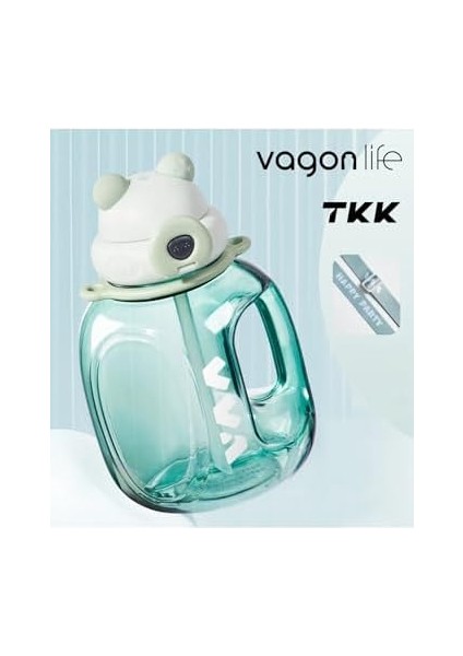 1200ML Pipetli/pipetsiz Kullanıma Uygun Taşıma Askılı Kilitlebilir Kapak Tritan Matara (Yeşil)