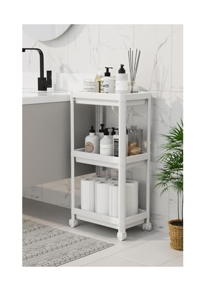 Katlı Tekerlekli Raf Ünitesi - Banyo & Mutfak Organizer - Çok Amaçlı Servis Sehpası - Dar Alanlar Için Pratik Saklama Çözümü (Beyaz) modelleri