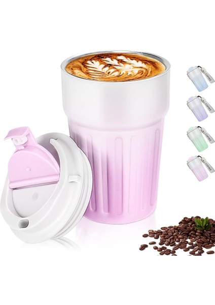 Kahve Termosu Paslanmaz Çelik Su Matarası Spor Matarası, Kapaklı 400 Ml, Sızdırmaz Çocuk Şişesi, Ev Ofis Okul Kamp Yada Tatilde Kullanıma Uygun, Fitness Su Şisesi (Pembe)