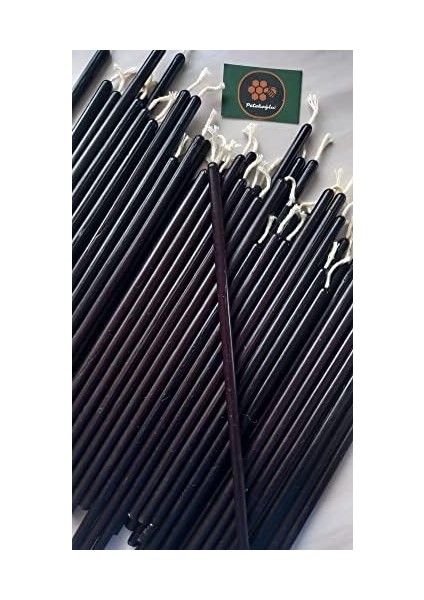 (50 Adet) Balmumu Mum ve (3 Adet) Özel Dizayn Ahşap Silindir Mumluk Dilek Mumu Doğal Petek Mum Beeswax Candle (Siyah)