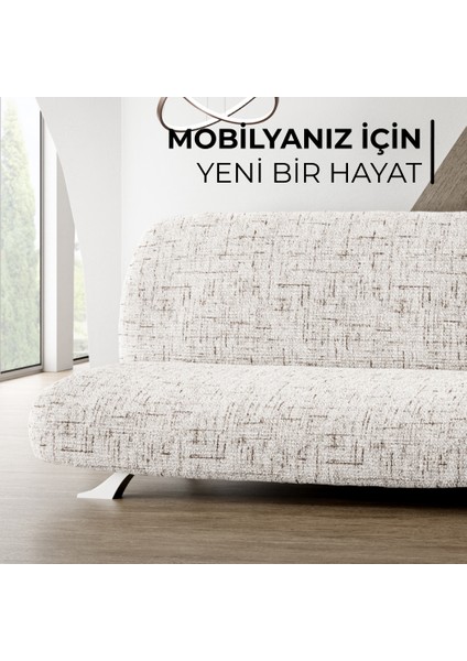 Lastikli Esnek ve Yıkanabilir Kolçaksız 3 Kişilik Koltuk Örtüsü Kanepe Kılıfı - Beyaz