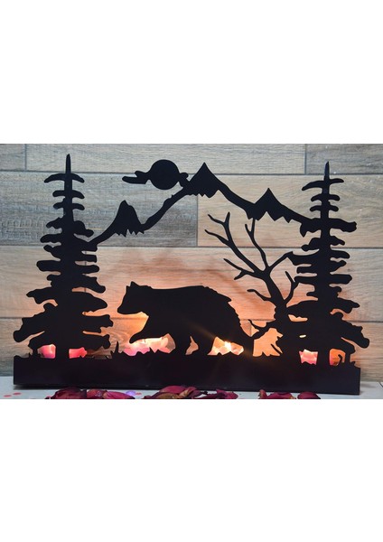 Quadruble Forest And Bear Metal Mumluk Şamdan