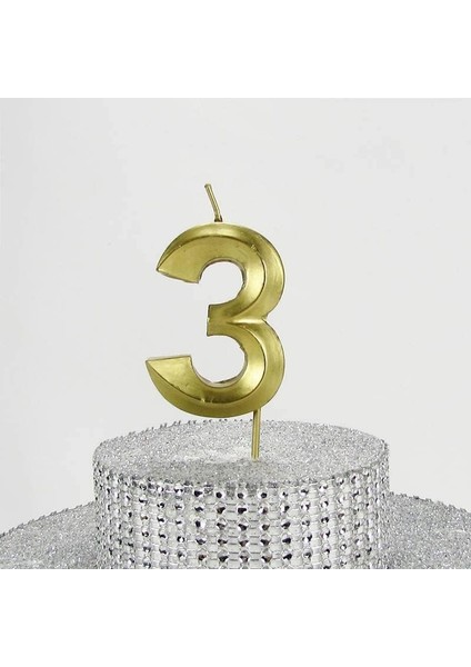 Vitrini 3 Üç Rakamlı Gold (Altın) Mum 6.5 cm