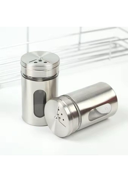 Home 2'li Ayarlanabilir Metal Gövdeli Cam Tuzluk ve Baharatlık Seti - Şık ve Dayanıklı Tasarım, Mutfakta Pratik Kullanım (Krom, 10 Cm)