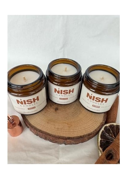 Soya Wax Üçlü Mum Seti - Sandal Ağacı, Vanilya ve Amber Kokulu