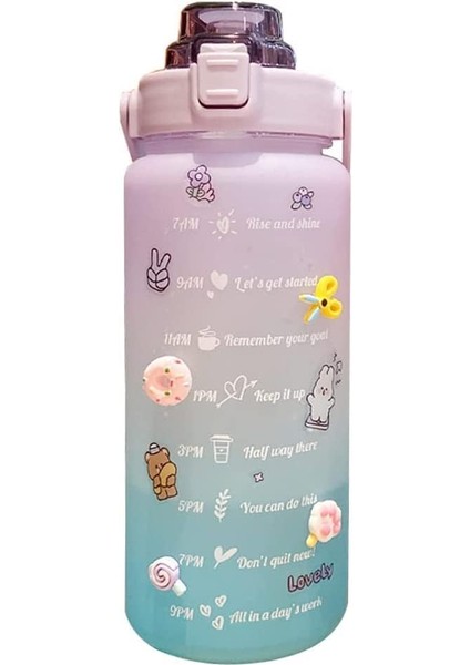 2 Litre Pipetli Su Şişesi, Zaman Işaretleri ve Çıkartmalı Motive Edici Su Şişesi, Tatlı Su Şişesi, Sızdırmaz Spor Şişesi, Kadınlar Için, Fitness, Kamp, Sporlar Için