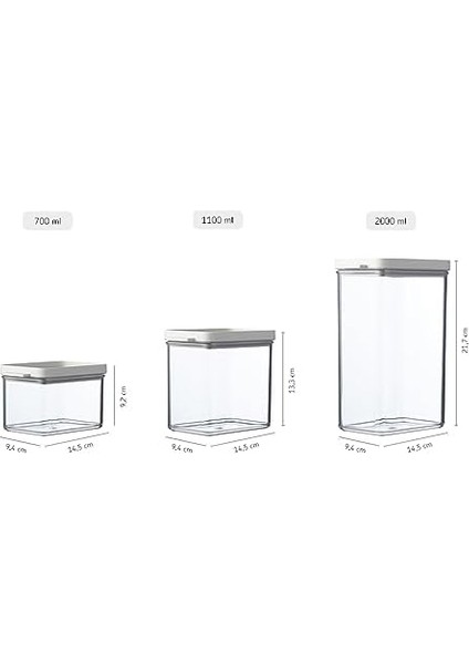 Saklama Kutusu Seti Omnia Dikdörtgen Beyaz - 700 Ml, 1100 ml ve 2000 ml - Gıda Için Pratik Saklama Kabı - Hava Geçirmez Saklama Kutuları Mutfak Dolabı ve Raf Için Uygundur