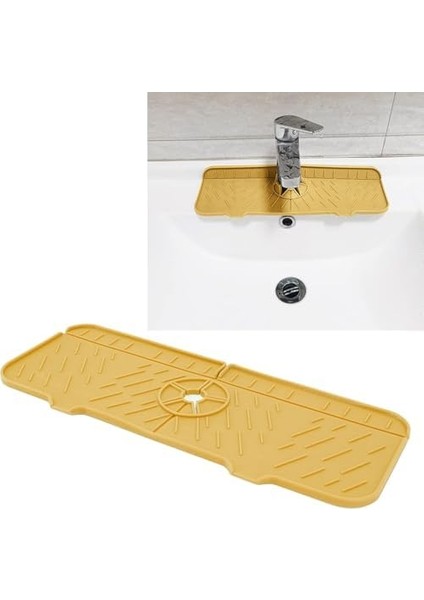 Lavabo Sıçrama Koruyucu - Silikon Musluk Sapı Damlama Tutucu Tepsi, Bulaşık Deterjanı Dağıtıcısı ve Musluğun Arkasında Sünger Tutucu Mat, Mutfak Tezgahı ve Banyo Için (Sarı) fiyatları