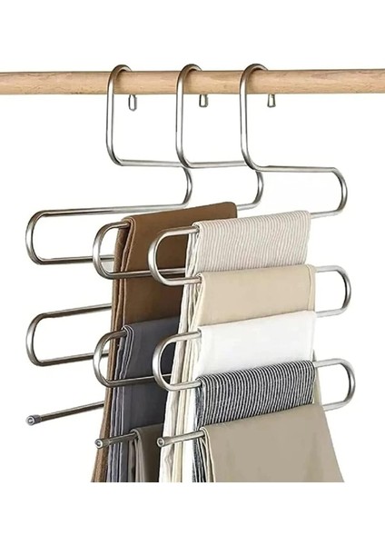 Pantalon Askısı Metalik Dolap Içi Akıllı Krom Askı Çok Katlı Pantolon Askısı (5 Katlı)