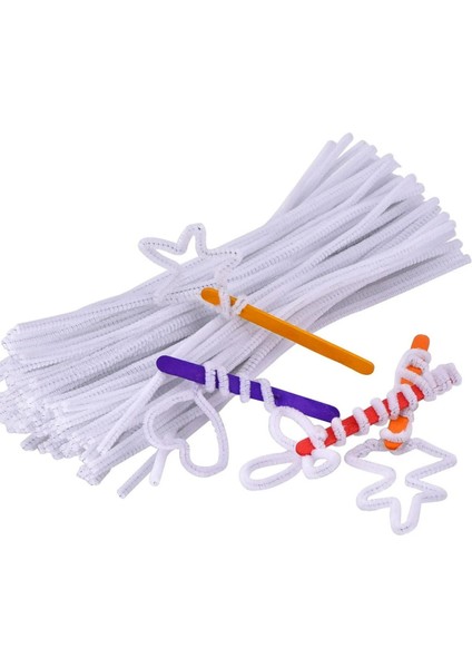 Beyaz Renkli 50 Adet Şönil, Eğitici Şönil Seti, Tüylü Tel, 30 Cm, Peluş Tel