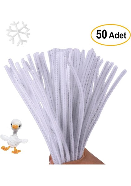 Beyaz Renkli 50 Adet Şönil, Eğitici Şönil Seti, Tüylü Tel, 30 Cm, Peluş Tel fiyatları