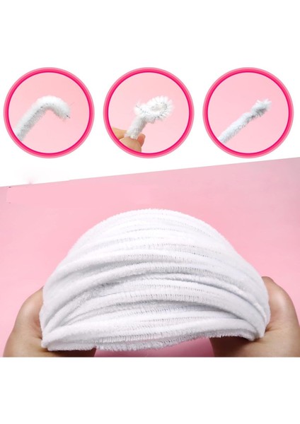 Beyaz Renkli 50 Adet Şönil, Eğitici Şönil Seti, Tüylü Tel, 30 Cm, Peluş Tel indirimleri