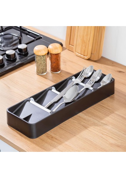 Kaşıklık, Çekmece Içi Çatal Bıçak Kaşık Düzenleyici Çekmece Içi Organizer (39CM*13CM*5.5CM) Siyah ve Beyaz Renk Seçenekleri (Siyah)