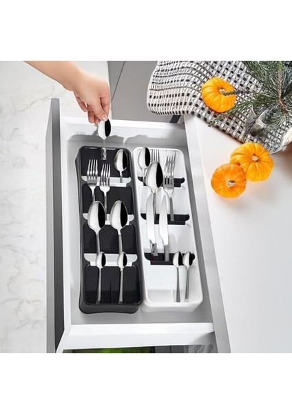 Kaşıklık, Çekmece Içi Çatal Bıçak Kaşık Düzenleyici Çekmece Içi Organizer (39CM*13CM*5.5CM) Siyah ve Beyaz Renk Seçenekleri (Siyah) fiyatları