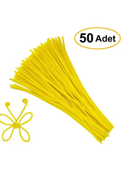 Sarı Renkli 50 Adet Şönil, Eğitici Şönil Seti, Tüylü Tel, 30 Cm, Peluş Tel modelleri