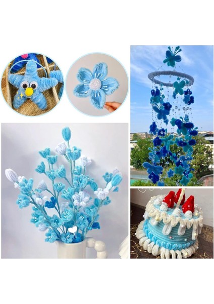 Mavi Renkli 50 Adet Şönil, Eğitici Şönil Seti, Tüylü Tel, 30 Cm, Peluş Tel modelleri