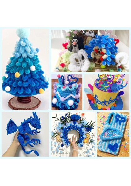 Mavi Renkli 50 Adet Şönil, Eğitici Şönil Seti, Tüylü Tel, 30 Cm, Peluş Tel fırsatları