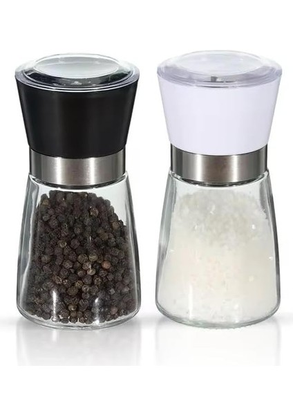 2'li Ayarlanabilir Tuz ve Karabiber Değirmeni - Seramik Öğütücü, Baharat Öğütme Için Mükemmel Tasarım, 180 ml Kapasiteli, Dayanıklı ve Şık Baharat Değirmeni Seti (Siyah-Beyaz, 180 Ml)