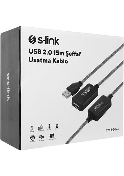S-Lınk 15METRE SW-SGG45 Usb2.0 Şeffaf Uzatma Kablo fırsatları