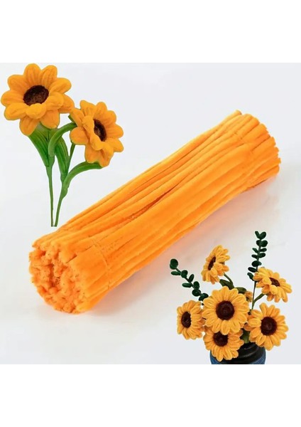 Turuncu Renkli 50 Adet Şönil, Eğitici Şönil Seti, Tüylü Tel, 30 Cm, Peluş Tel