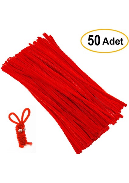 Kırmızı Renkli 50 Adet Şönil, Eğitici Şönil Seti, Tüylü Tel, 30 Cm, Peluş Tel fiyatları