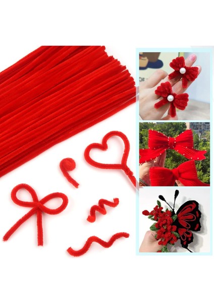 Kırmızı Renkli 50 Adet Şönil, Eğitici Şönil Seti, Tüylü Tel, 30 Cm, Peluş Tel indirimleri