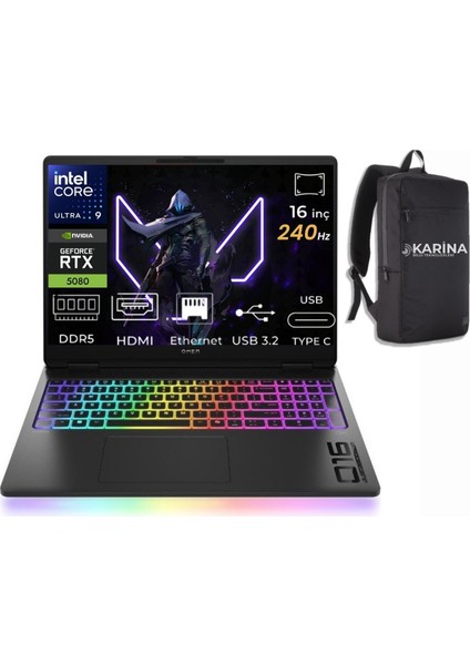 Omen Max 16-AH0022NT Intel Core Ultra 9 275HX B88F2EA-08 96GB 2tb RTX5080 16GB W11HOME 16" Wqxga 240Hz Taşınabilir Bilgisayar