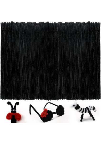 Siyah Renkli 50 Adet Şönil, Eğitici Şönil Seti, Tüylü Tel, 30 Cm, Peluş Tel modelleri