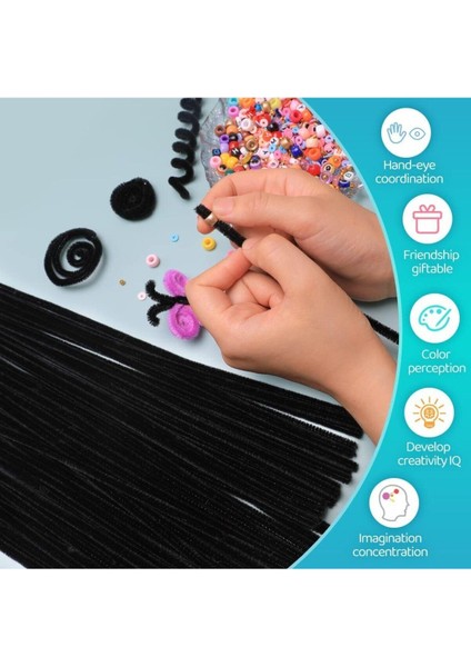 Siyah Renkli 50 Adet Şönil, Eğitici Şönil Seti, Tüylü Tel, 30 Cm, Peluş Tel indirimleri