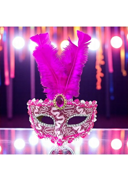 Yüksek Kalite Yılbaşı Parti Maskesi Pembe Maske Pembe Uzun Tüylü Maske Parti Maskesi Venedik Maskesi