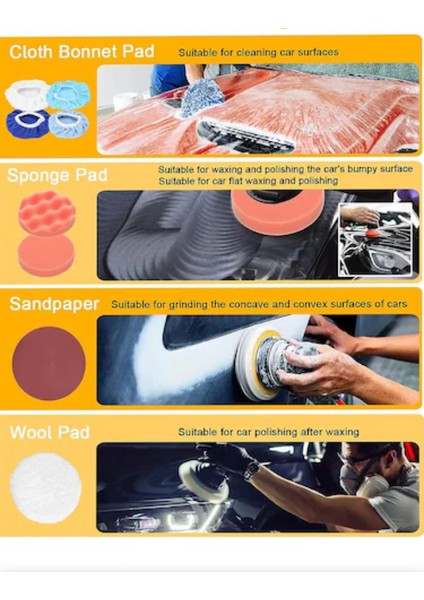 12V Şarjli Polisaj Makinası 7 Farklı Başlık modelleri