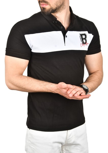 Erkek Slim Fit Nefes Alan Pamuklu Kumaş Dar Kesim Kıvrılmaz Yaka Polo Yaka Tişört 2503019