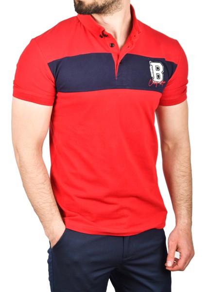 Erkek Slim Fit Nefes Alan Pamuklu Kumaş Dar Kesim Kıvrılmaz Yaka Polo Yaka Tişört 2503019